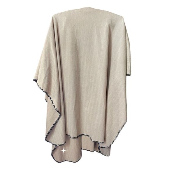 D & Co. Denim & Company tan herringbone open poncho cape. - Picture 2 of 7